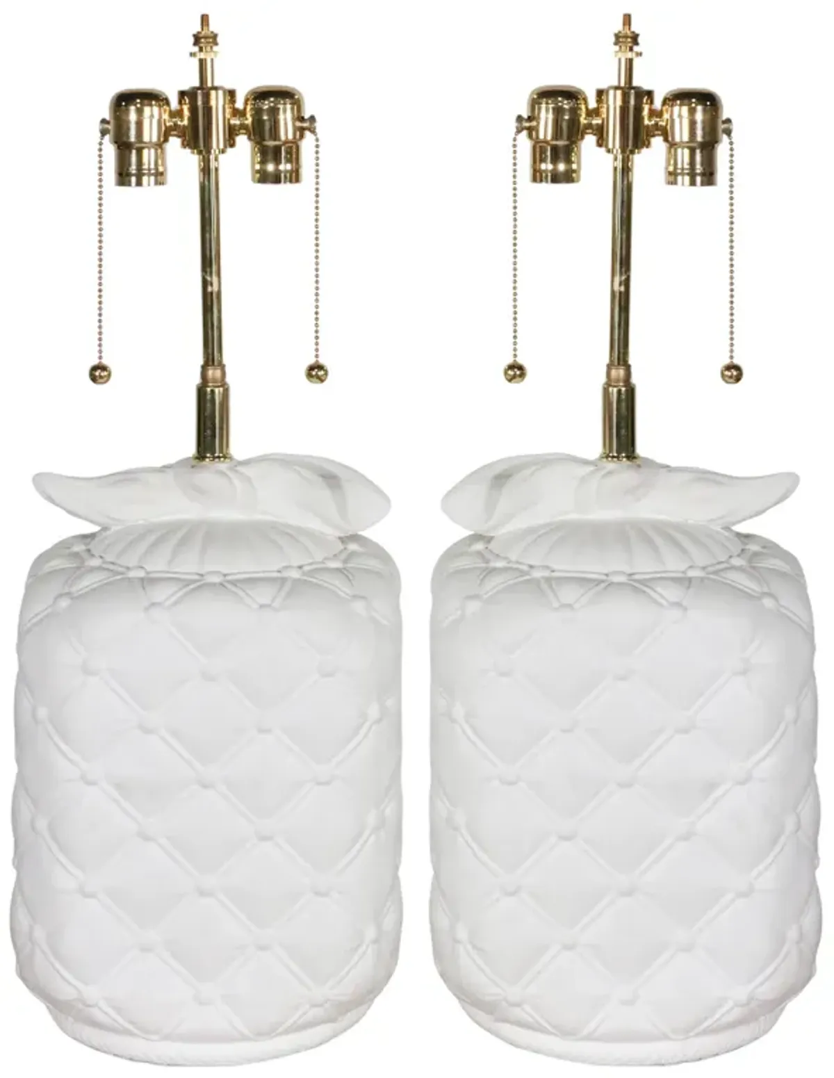 Pair Vintage White Tufted Lamps