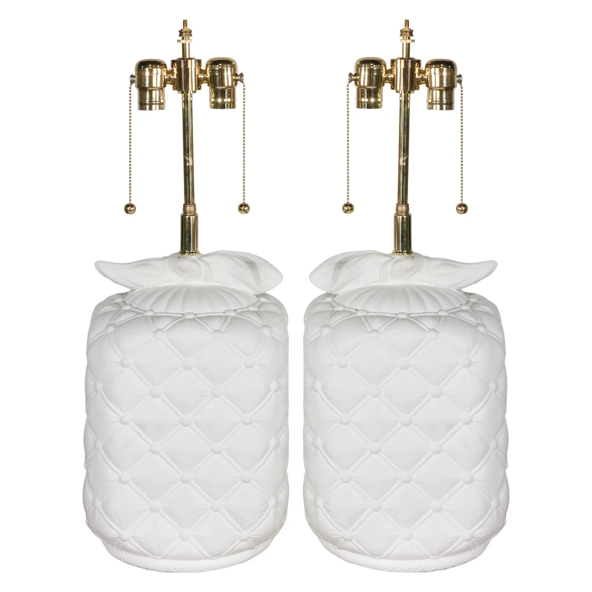 Pair Vintage White Tufted Lamps