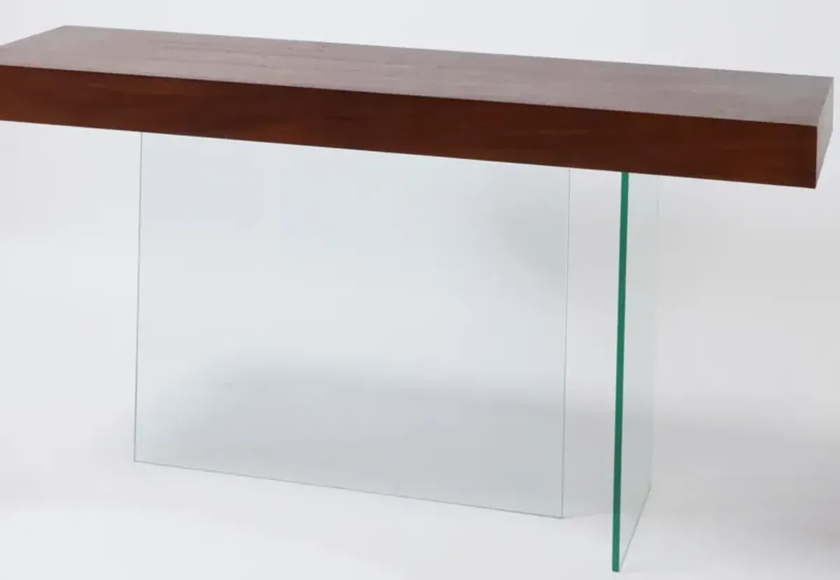 Modern Console with Wood Top Glass Bottom