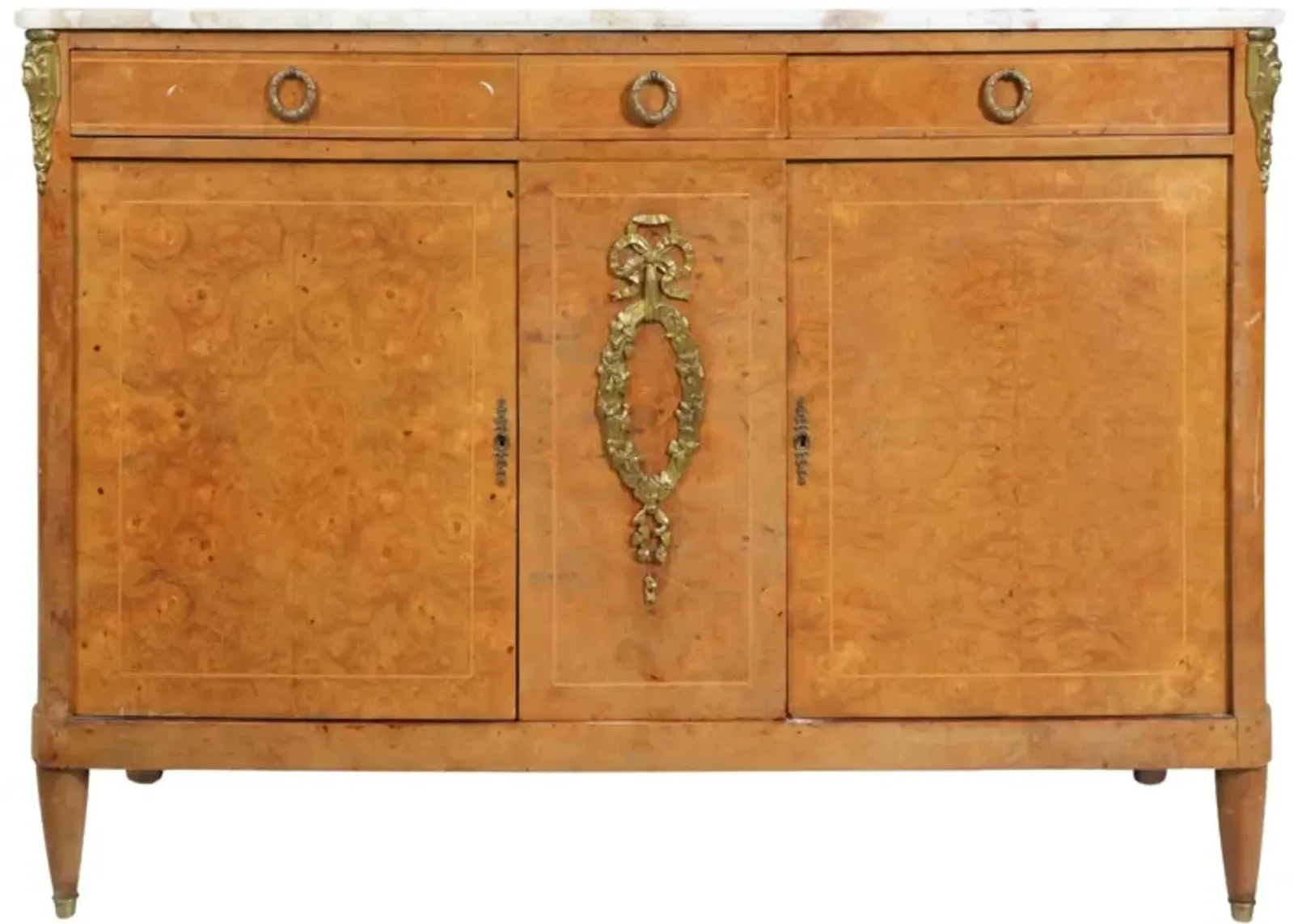 Louis XVI Style Burled Marble Top Sideboard