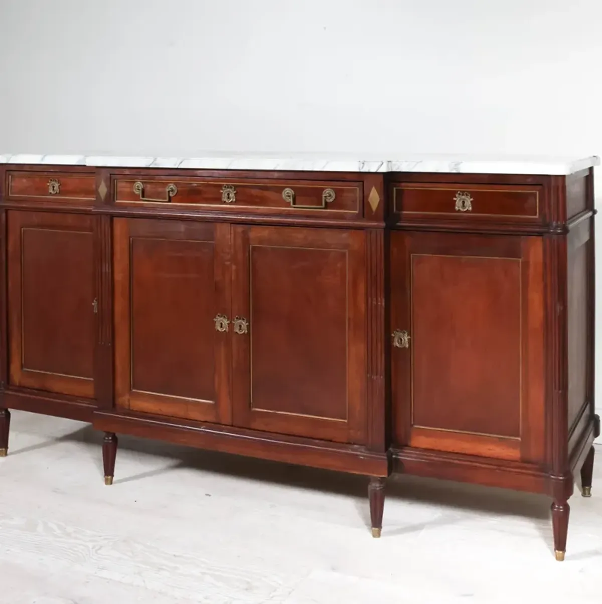 Louis XVI Style White Marble Top Mahogany Sideboard