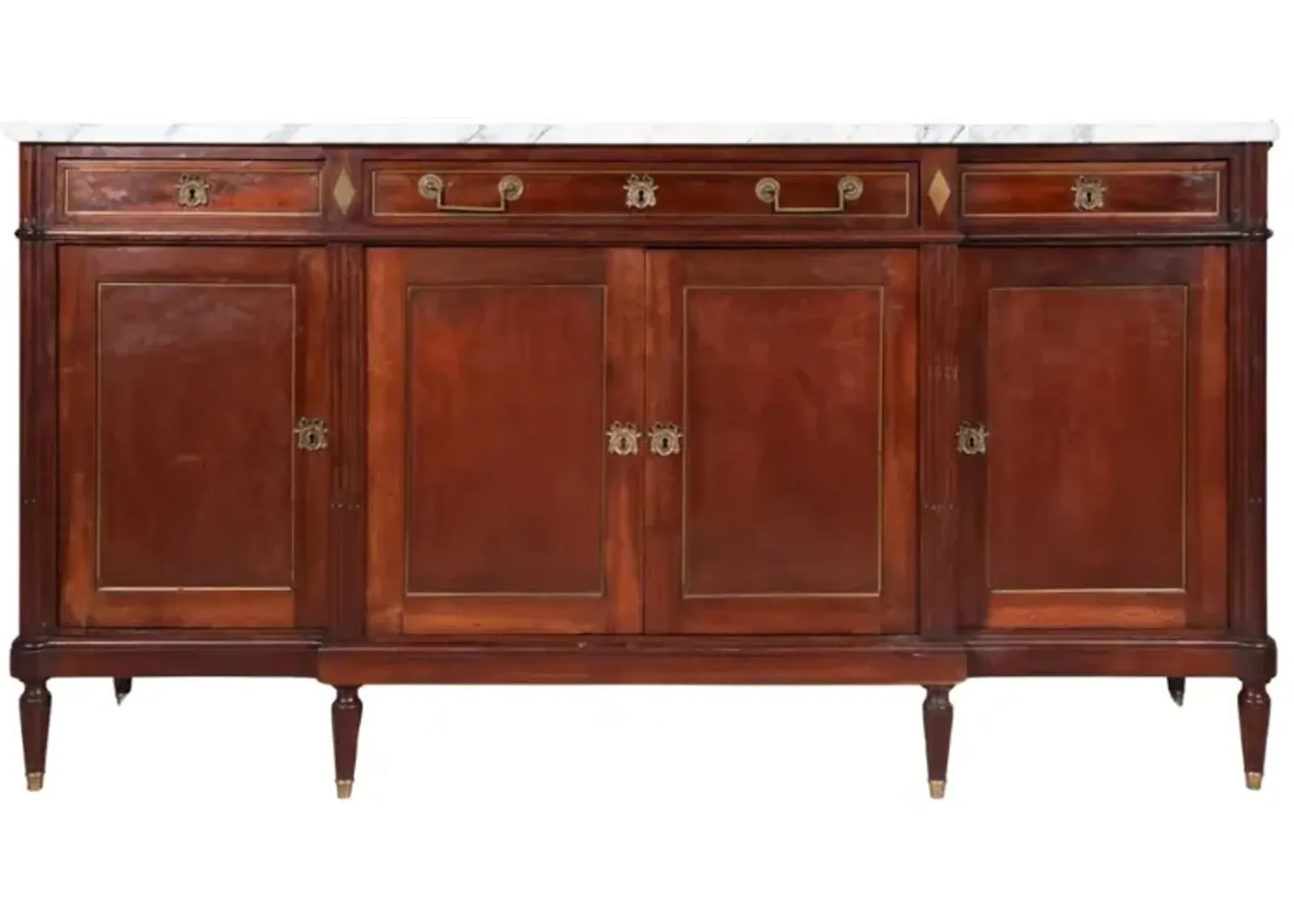 Louis XVI Style White Marble Top Mahogany Sideboard