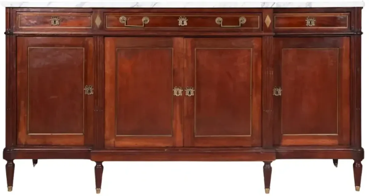 Louis XVI Style White Marble Top Mahogany Sideboard