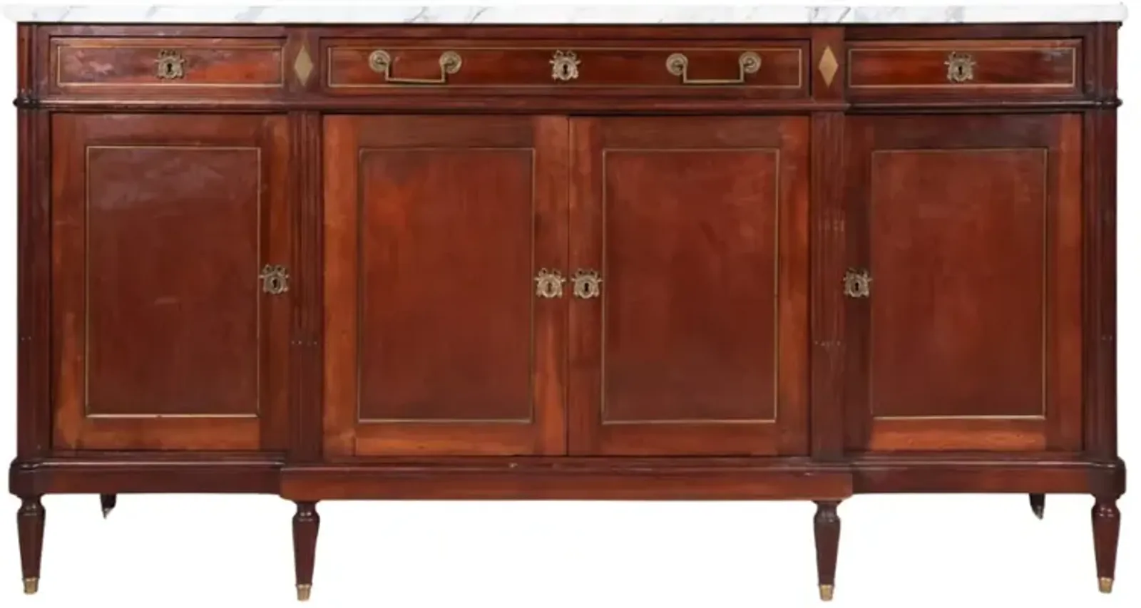 Louis XVI Style White Marble Top Mahogany Sideboard