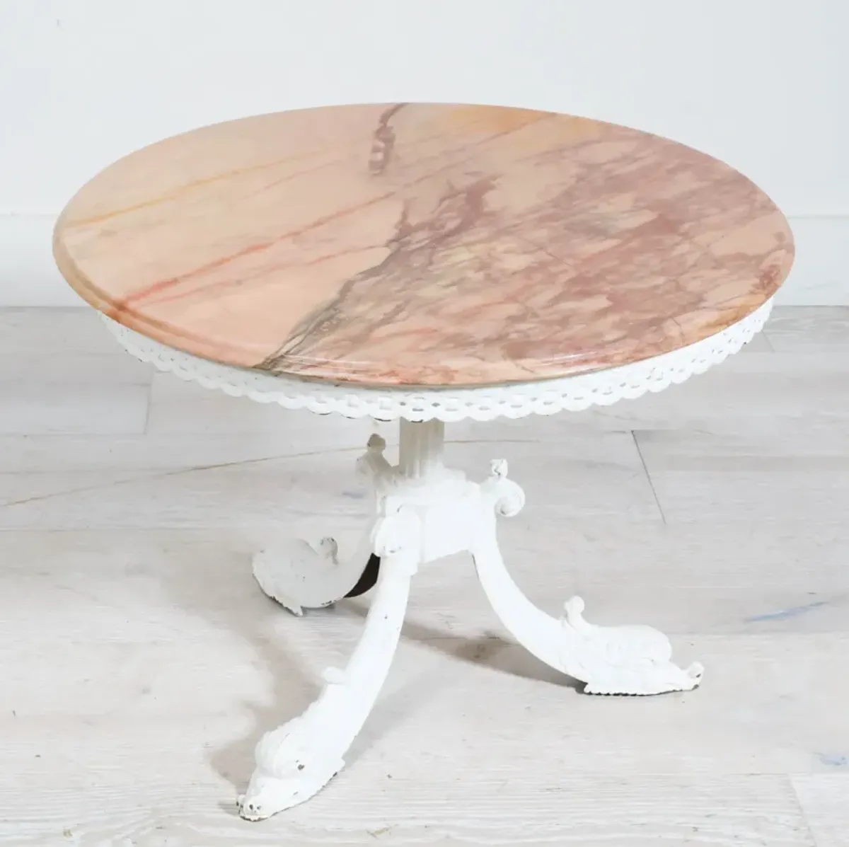 French Painted Iron Base Marble Top Occasional Table