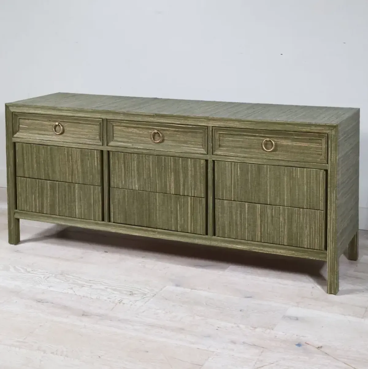 Classic Dresser with Ring Pulls in Ford Hemp Grasscloth