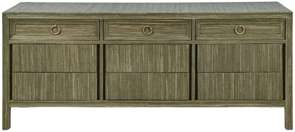 Classic Dresser with Ring Pulls in Ford Hemp Grasscloth