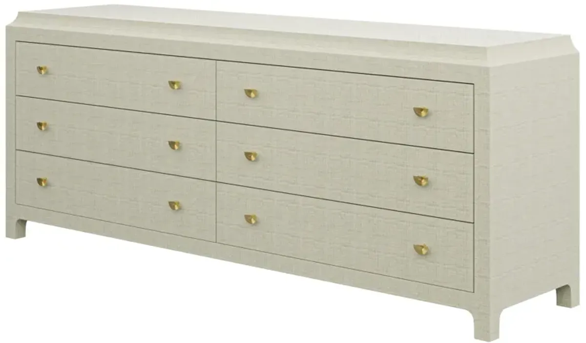 In Stock 80" Jackie Dresser in Louis Raffia with Brass Fan Knobs