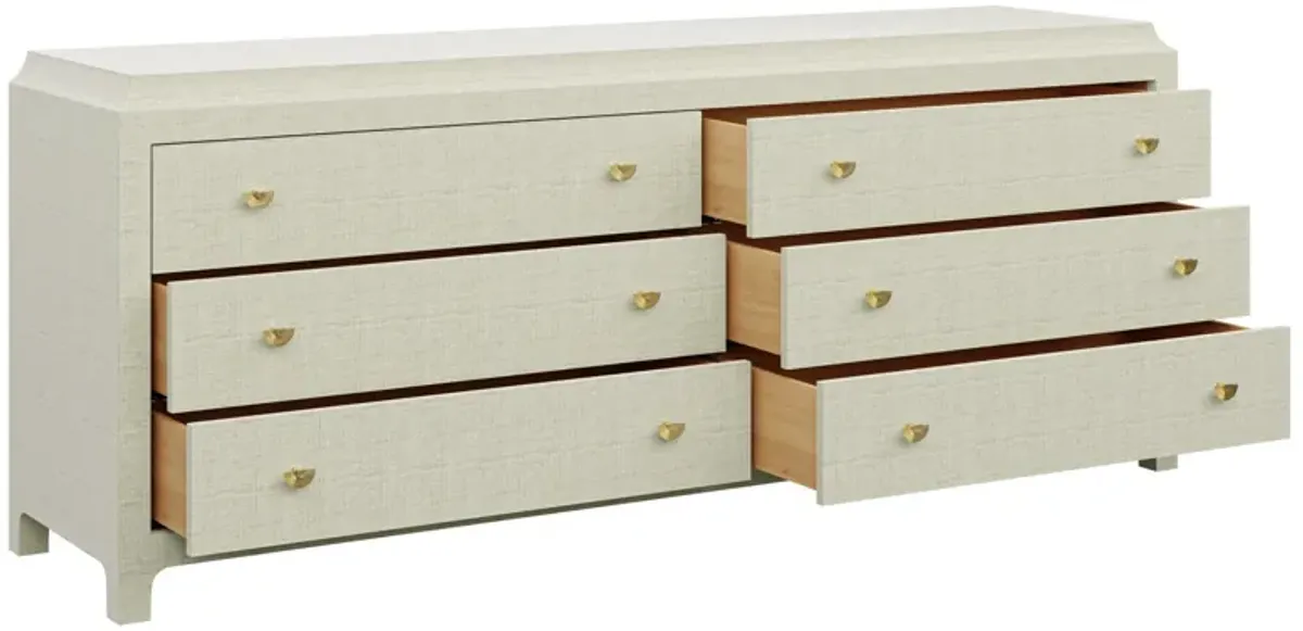 In Stock 80" Jackie Dresser in Louis Raffia with Brass Fan Knobs