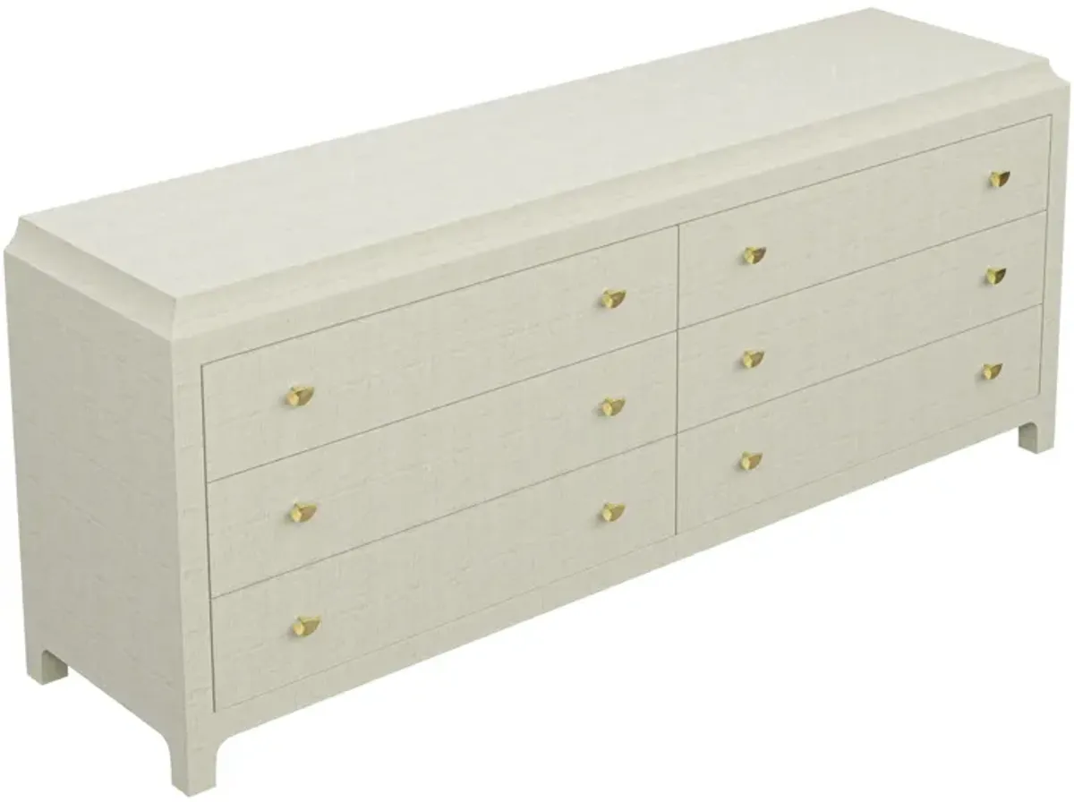 In Stock 80" Jackie Dresser in Louis Raffia with Brass Fan Knobs