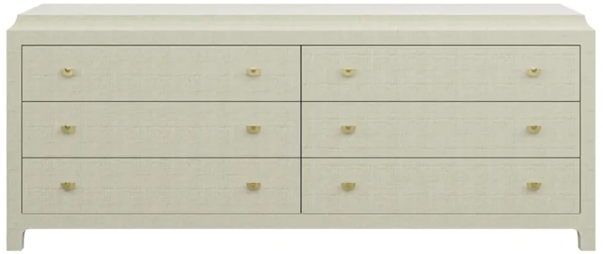 In Stock 80" Jackie Dresser in Louis Raffia with Brass Fan Knobs