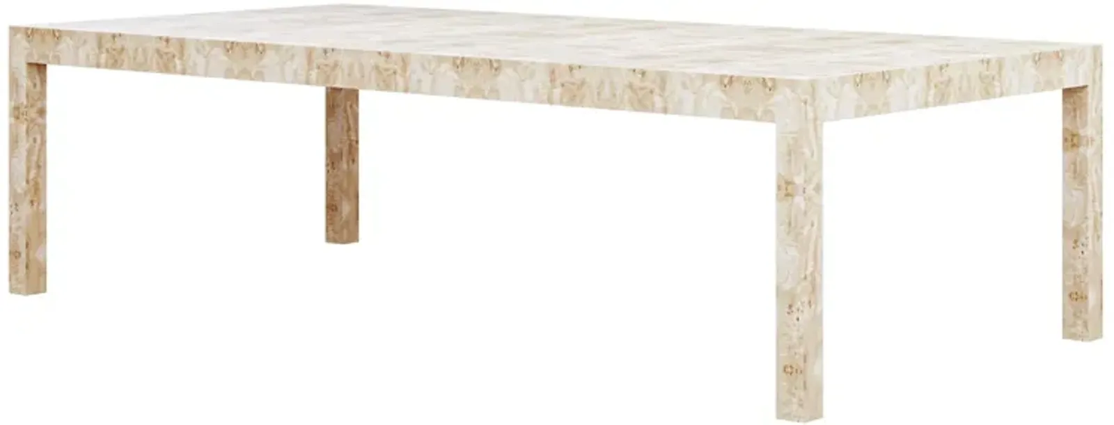 In Stock 84" Pierson Dining Table in White Washed Mappa Burl