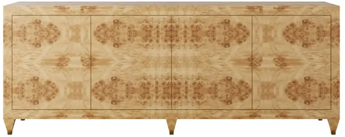 In Stock 72" Mallory Credenza in Golden Pecan Mappa Burl