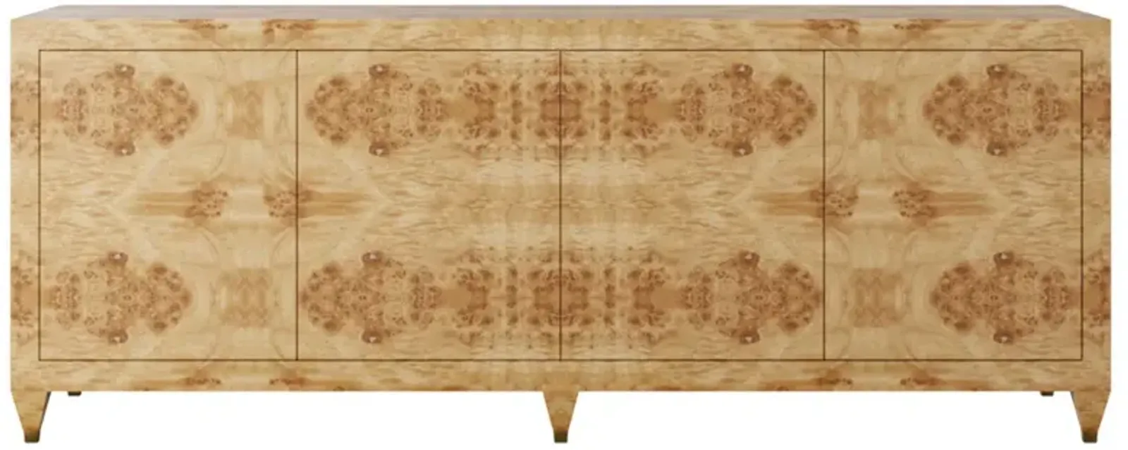 In Stock 72" Mallory Credenza in Golden Pecan Mappa Burl