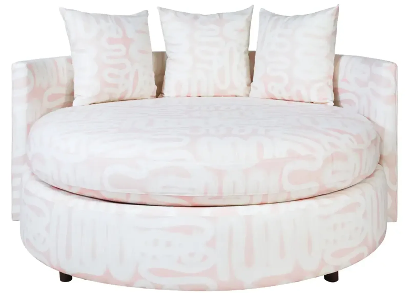 Large Round Double Chair Recovered in Squiggle White on Petal Fabric