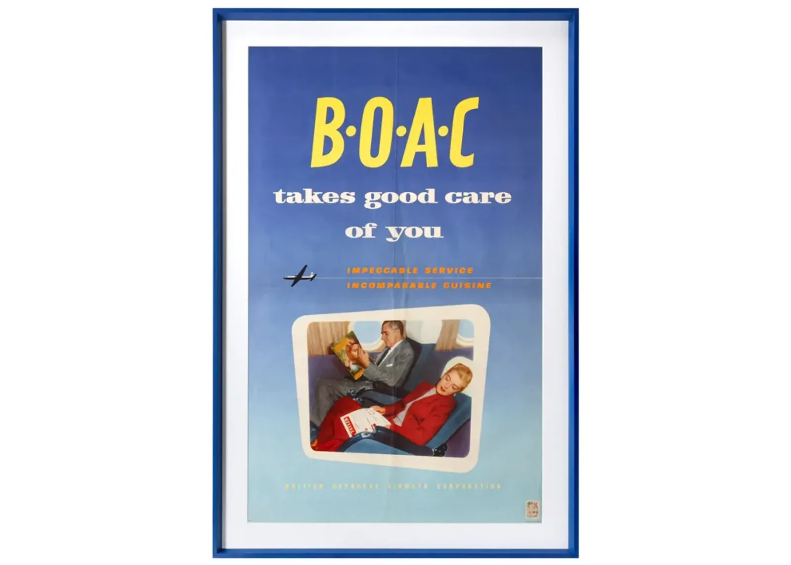 Framed 1950s British Aviation Poster - British Overseas Airways Corporation Takes Care of You