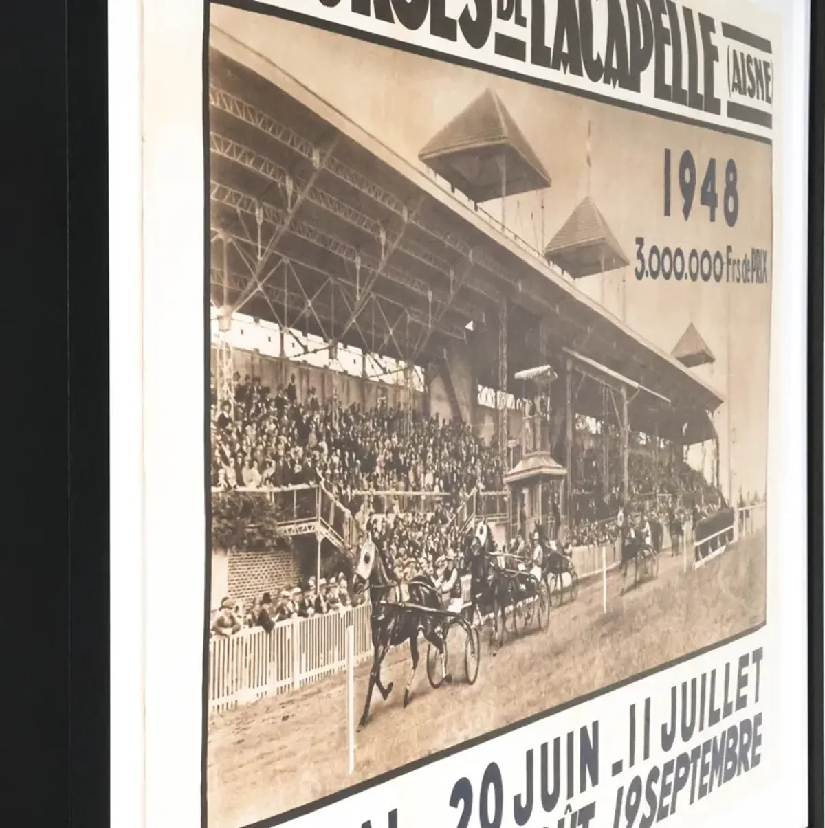 Framed 1948 French Horse Racing Poster - Courses de Lacapelle (Aisne)