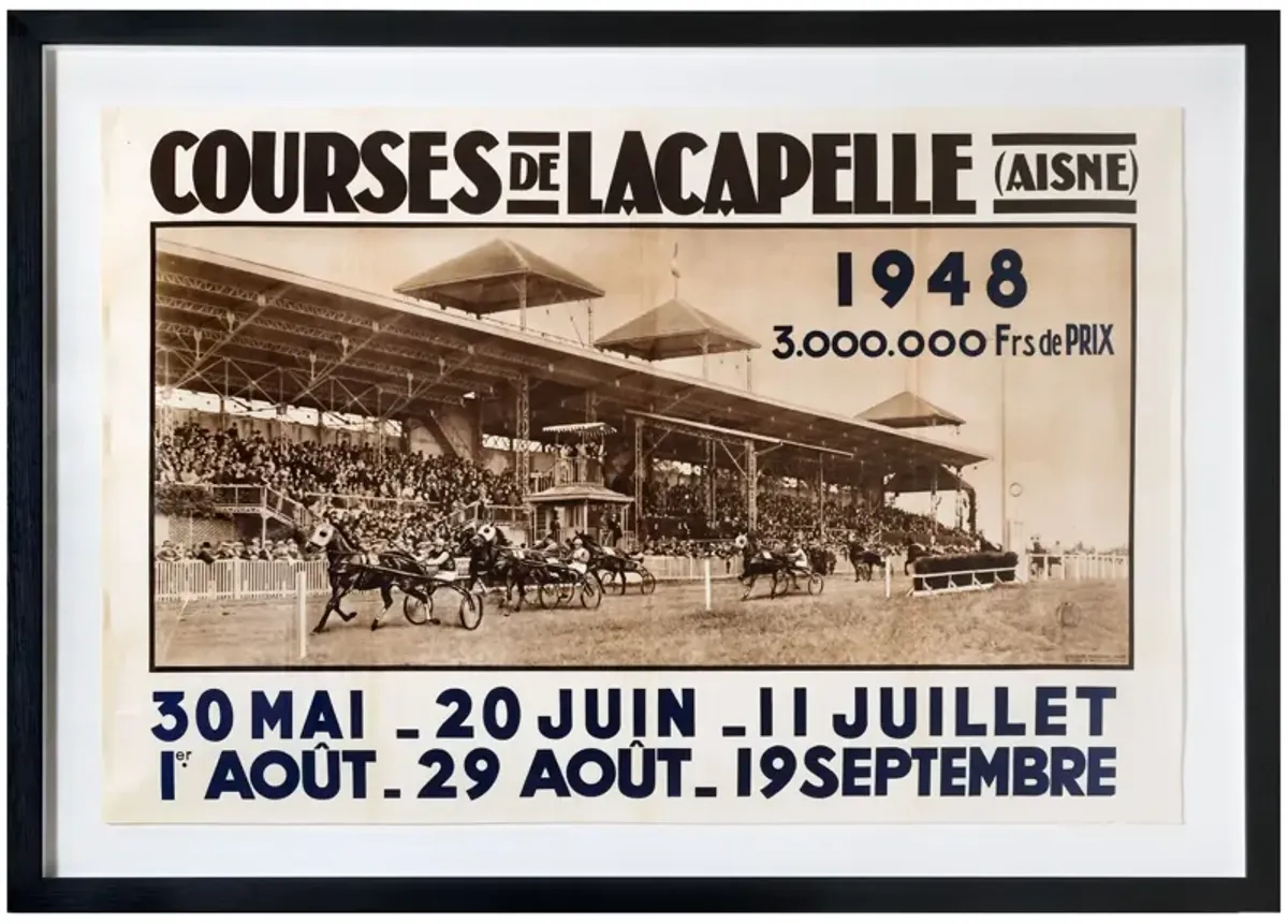 Framed 1948 French Horse Racing Poster - Courses de Lacapelle (Aisne)