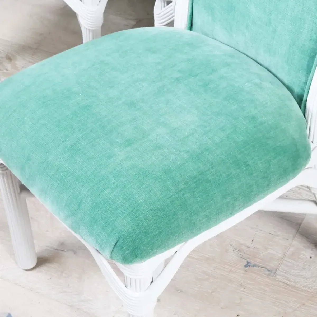 Refinished Set of 8 Dining Chairs in Spade Aqua Velvet