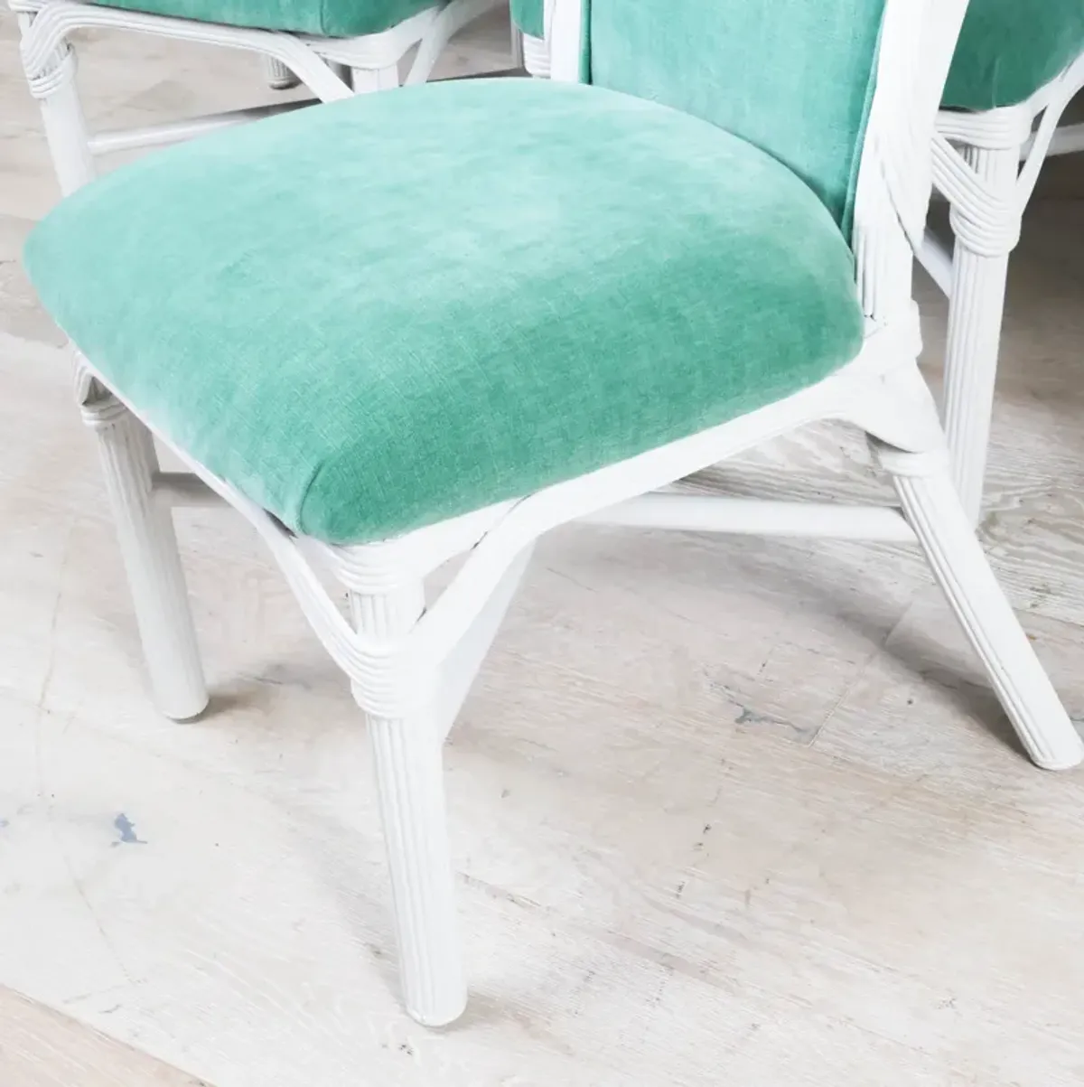 Refinished Set of 8 Dining Chairs in Spade Aqua Velvet