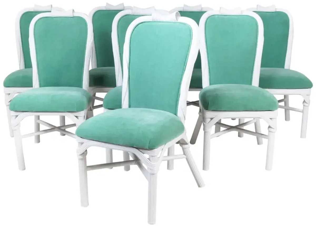 Refinished Set of 8 Dining Chairs in Spade Aqua Velvet