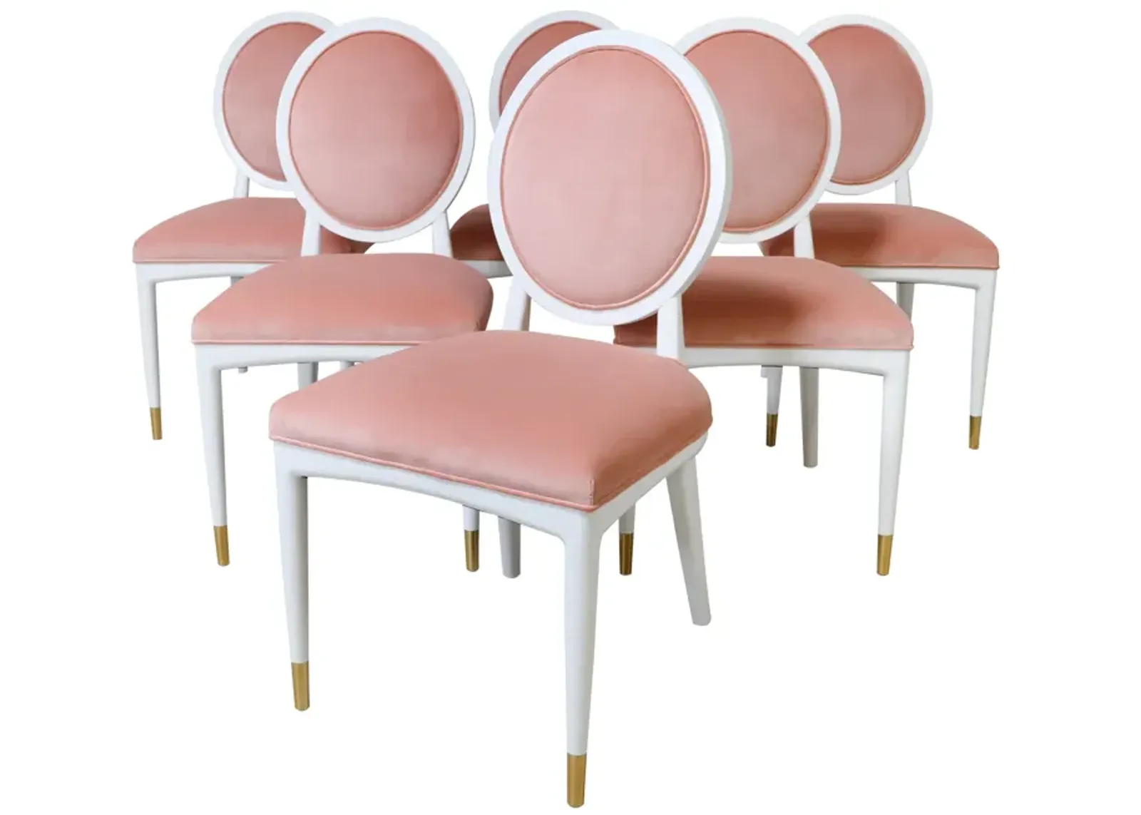 Set of 6 Cartel Dining Chairs in Peach Velvet