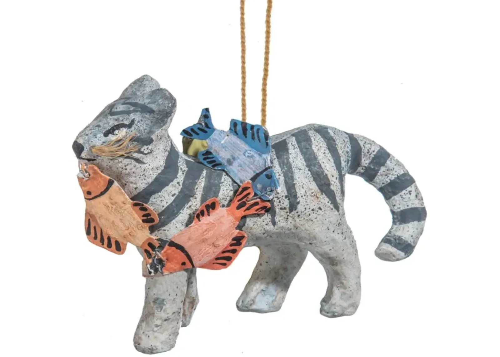 Paper Mache Cat & Fish Ornament