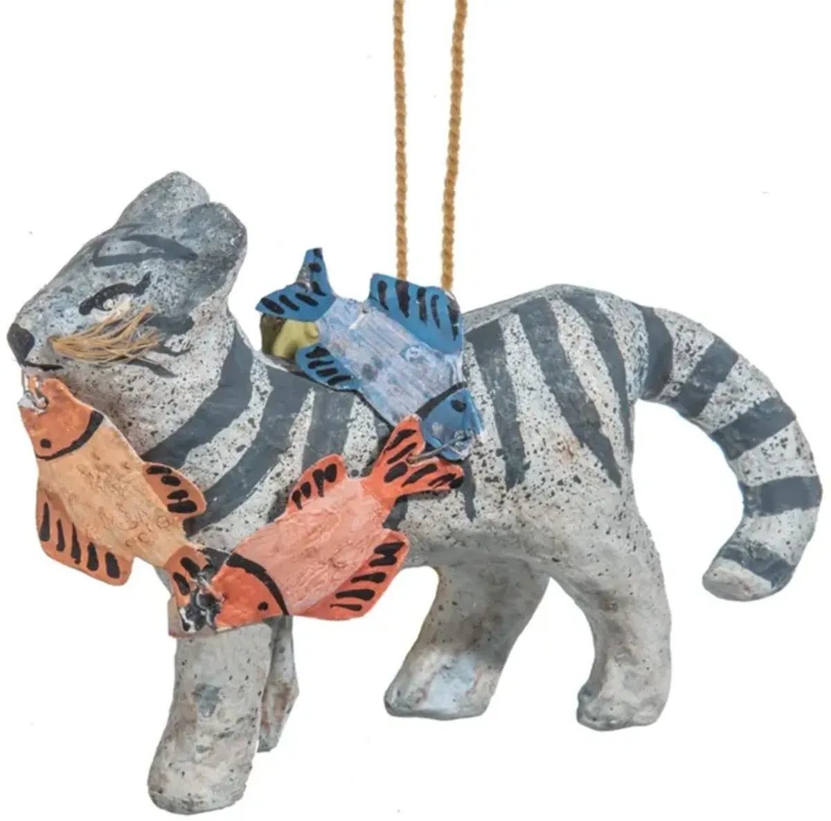 Paper Mache Cat & Fish Ornament