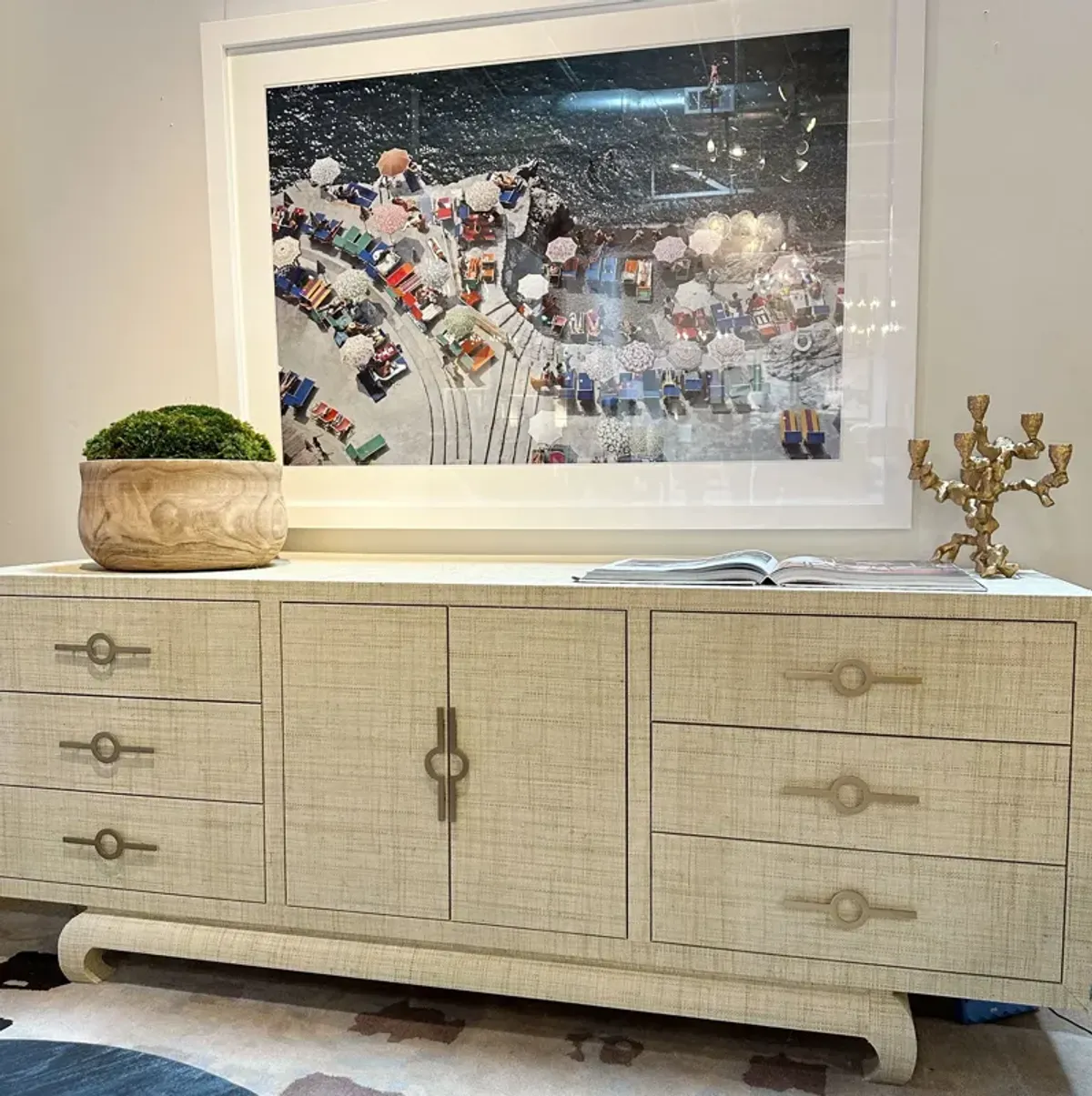 In Stock Toulouse Credenza 80" in Yves Raffia Grasscloth