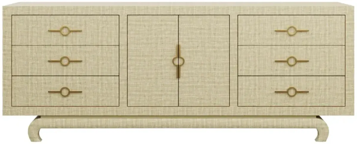 In Stock Toulouse Credenza 80" in Yves Raffia Grasscloth