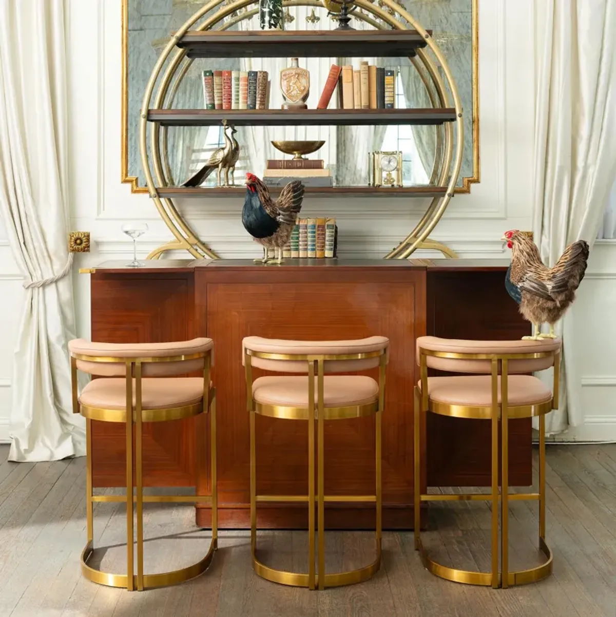 Ballantine Counter Stool in Tan Leather Brass