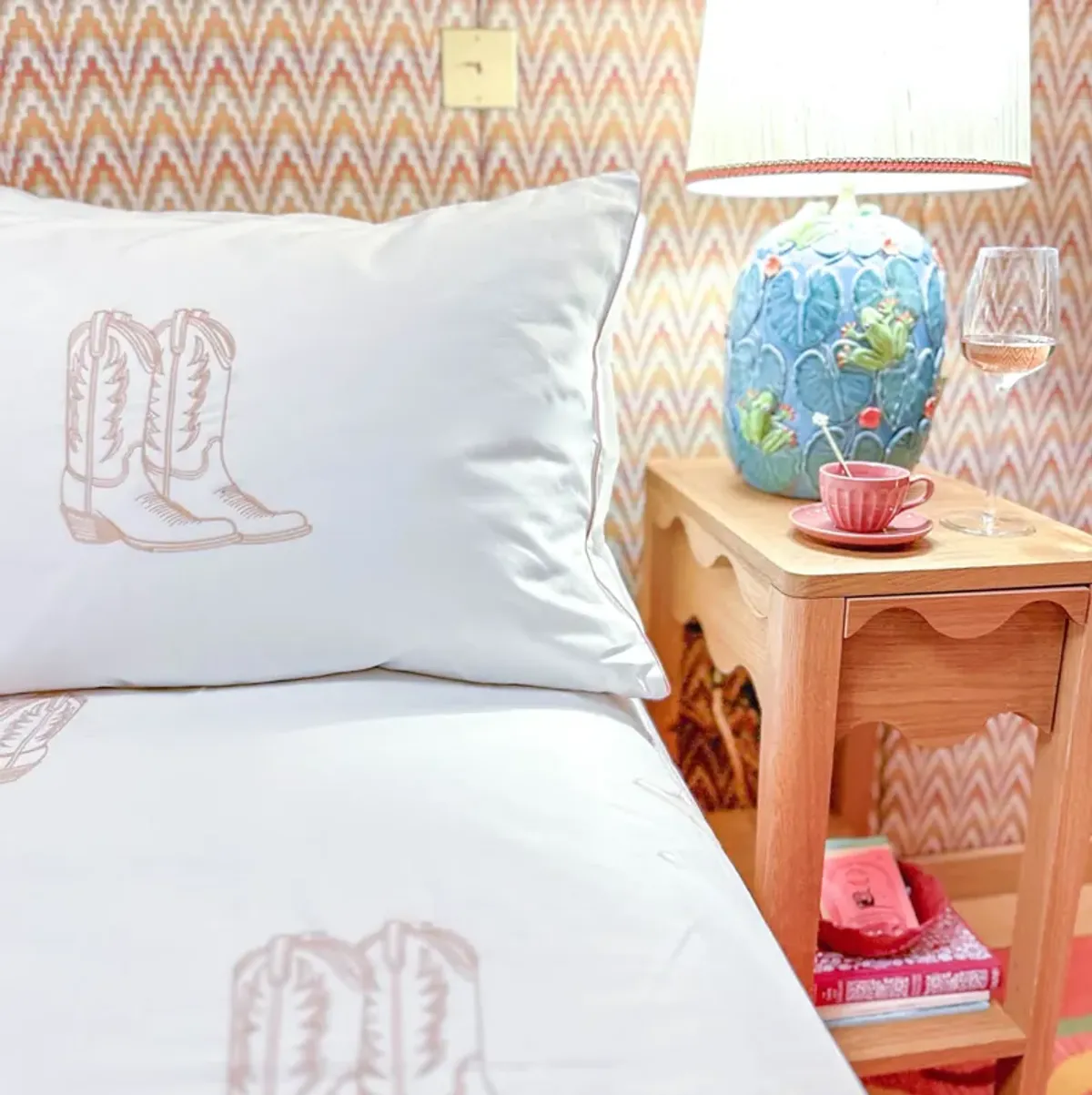 Cowboy Boot Duvet Cover in Pale Blush