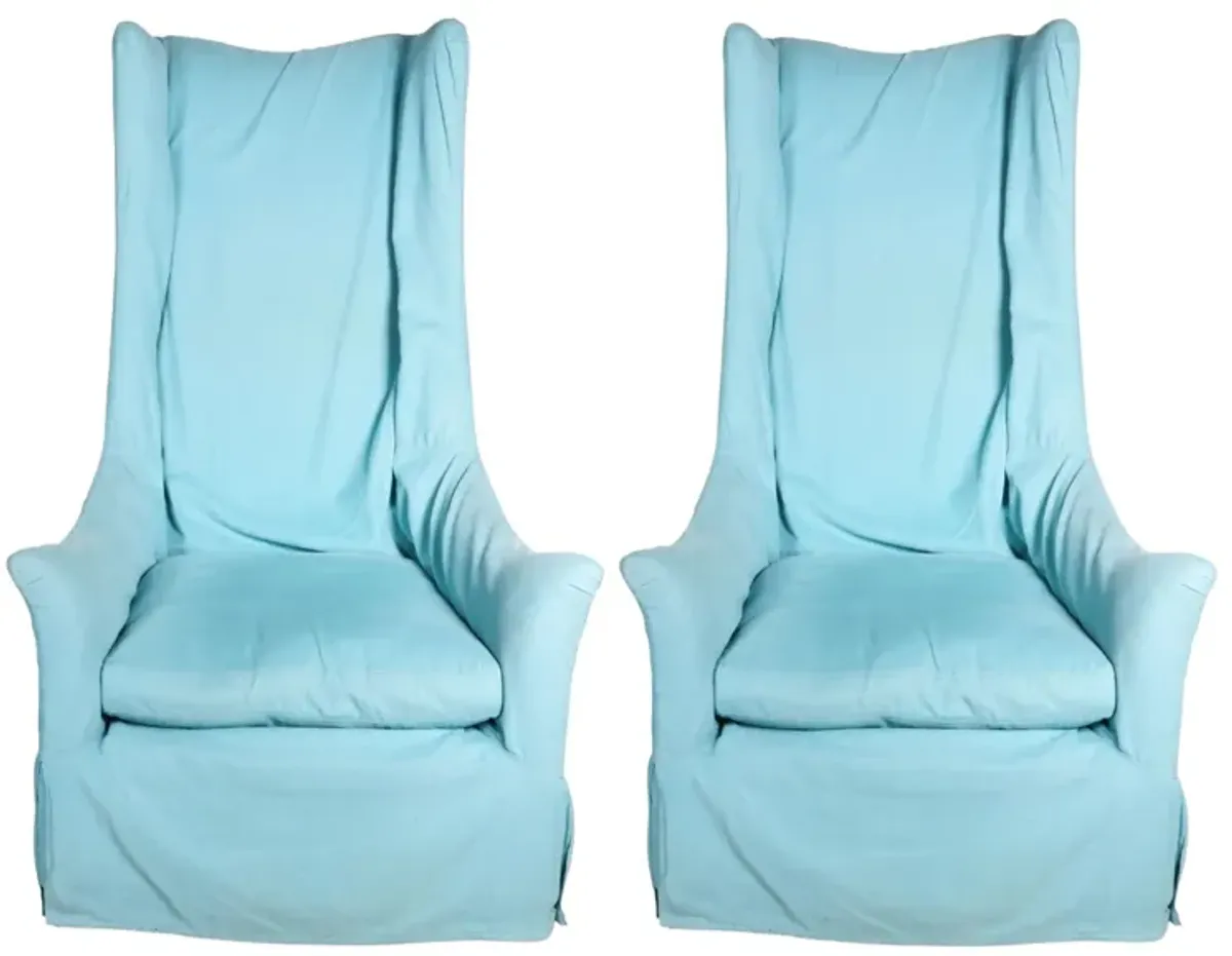 Pair of Huge Verellen Wingback Chairs in Aqua