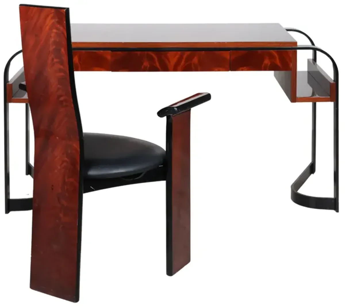 Italian Polished Mahogany Writing Desk & Chair in the style of Eugene Printz