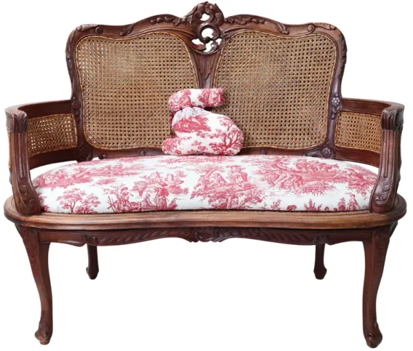 Precious Cane Settee in Red Toile
