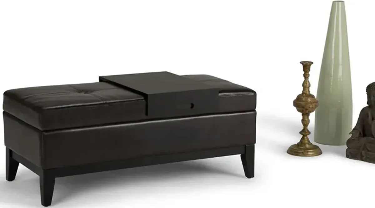 Oregon Storage Ottoman Bench with Tray in Vegan Leather