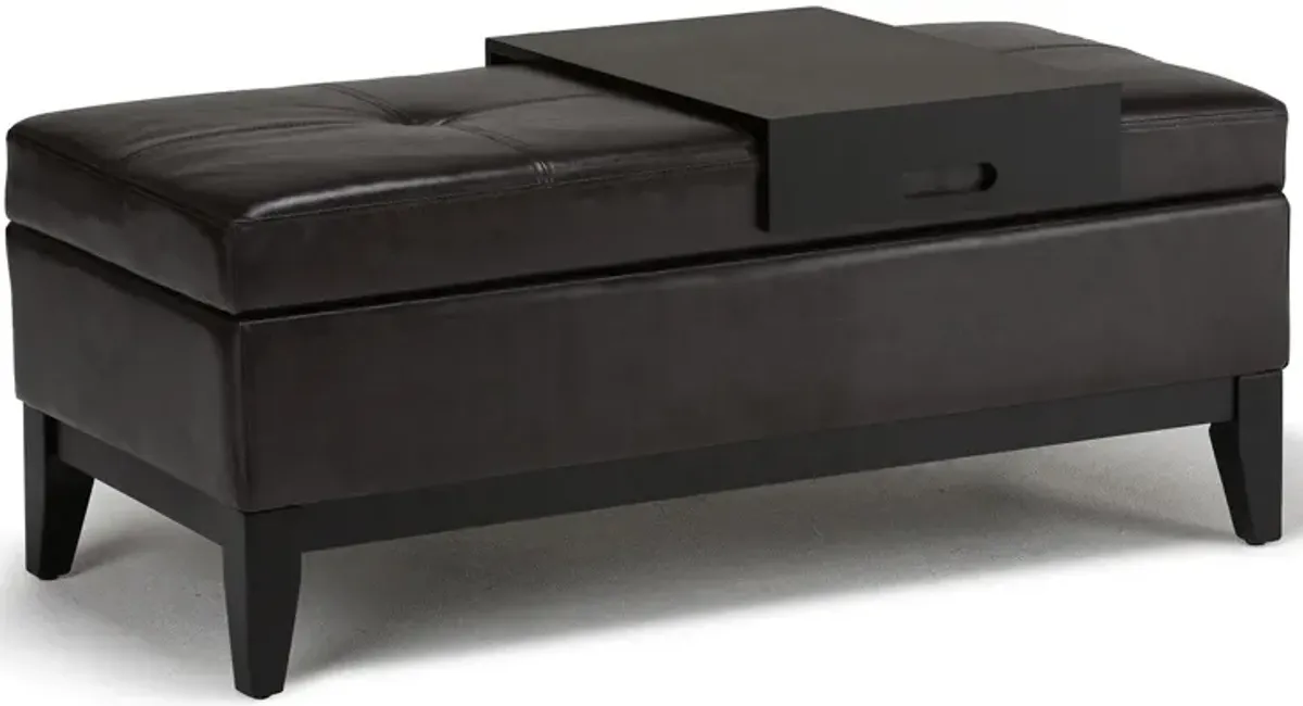 Oregon Storage Ottoman Bench with Tray in Vegan Leather
