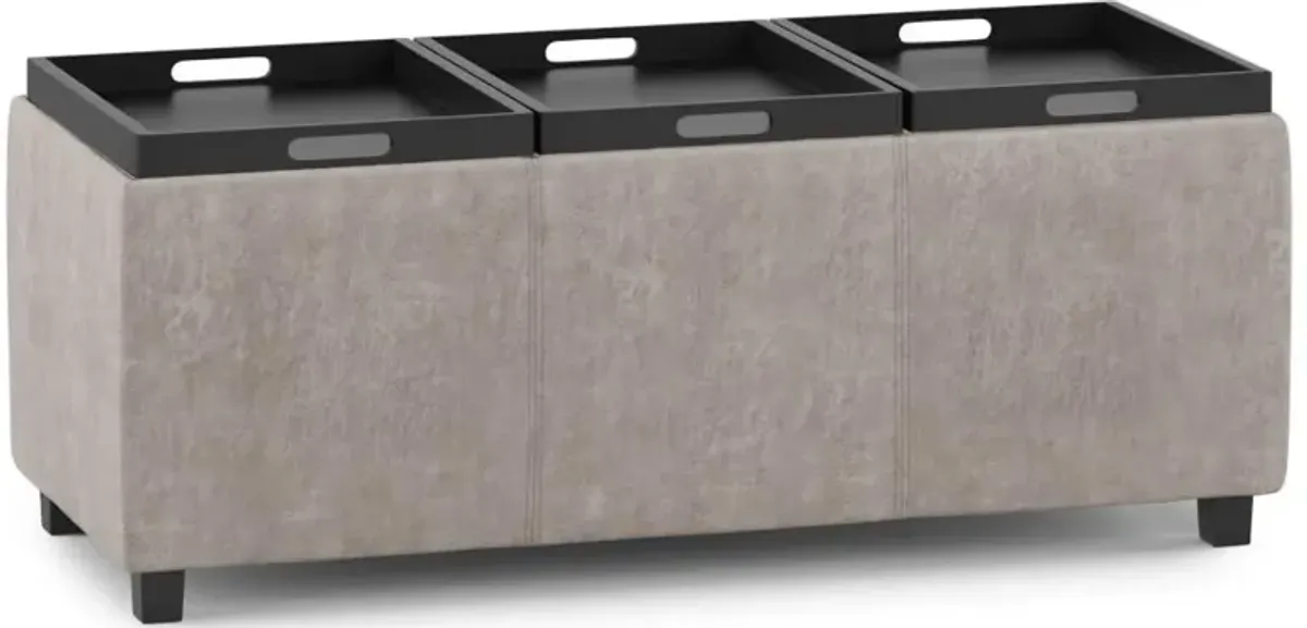 Avalon 3 Trays Ottoman in Distressed Vegan Leather