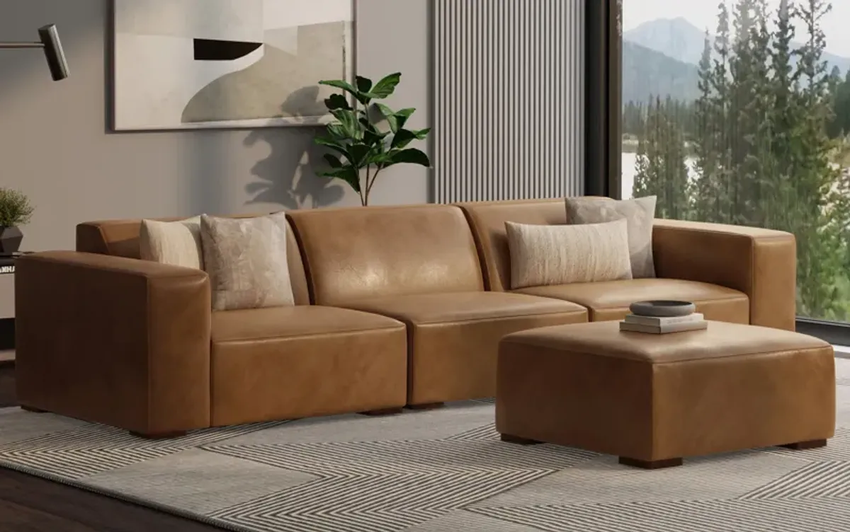 Rex 3 Seater Sofa and Ottoman in Genuine Leather