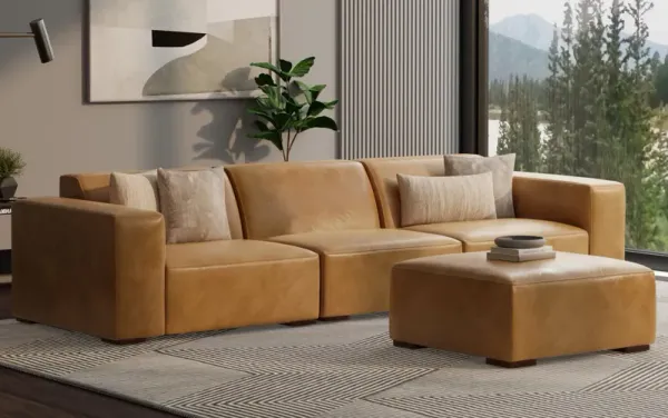 Rex 3 Seater Sofa and Ottoman in Genuine Leather