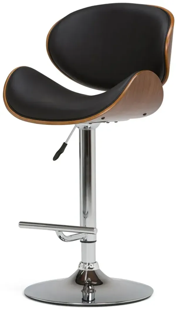 Marana Bentwood Adjustable Swivel Bar Stool in Vegan Leather