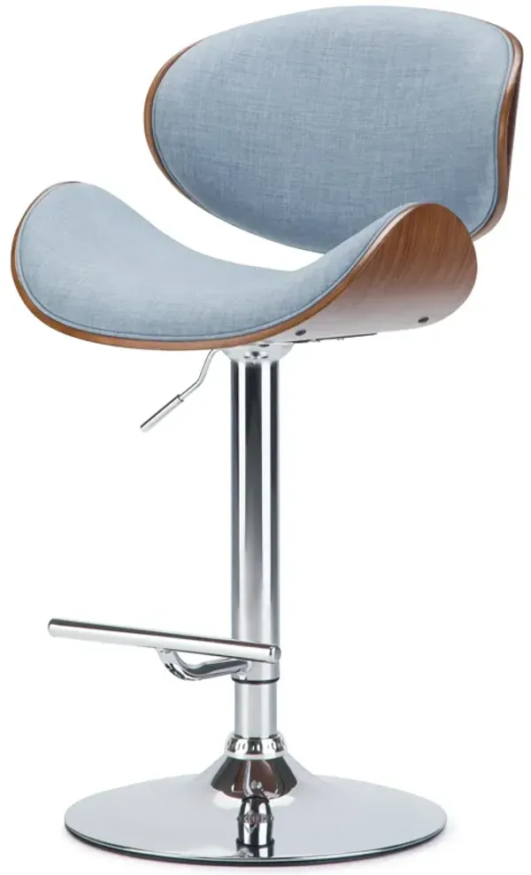 Marana Bentwood Adjustable Swivel Bar Stool in Linen Style Fabric