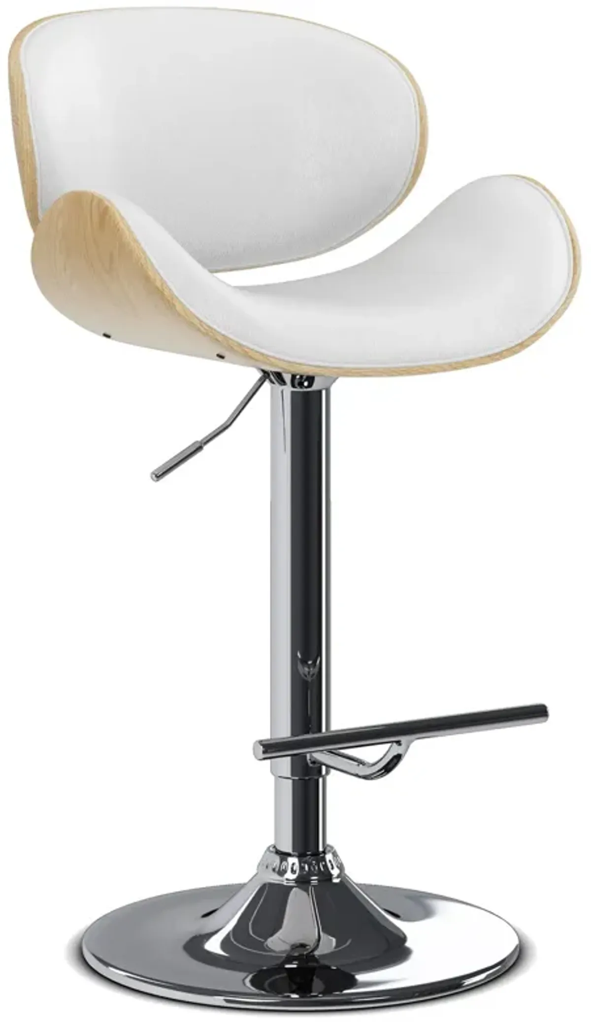 Marana Bentwood Adjustable Swivel Bar Stool in Vegan Leather