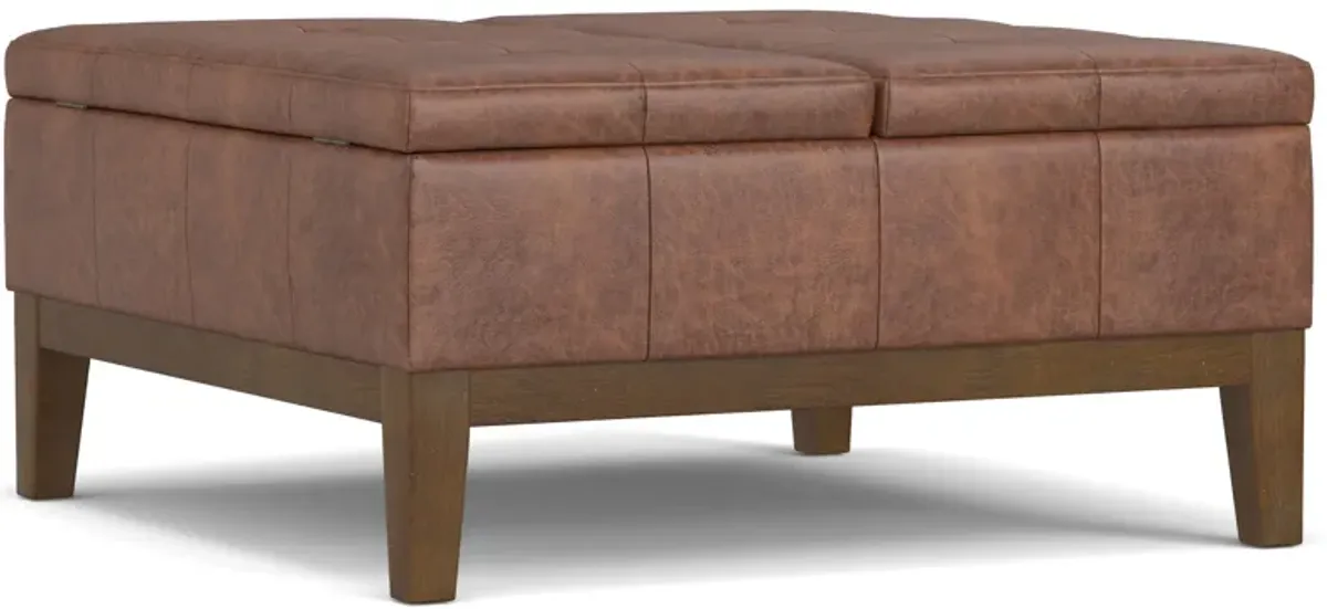 Dover Lift Top Coffee Table Storage Ottoman in Distressed Vegan Leather
