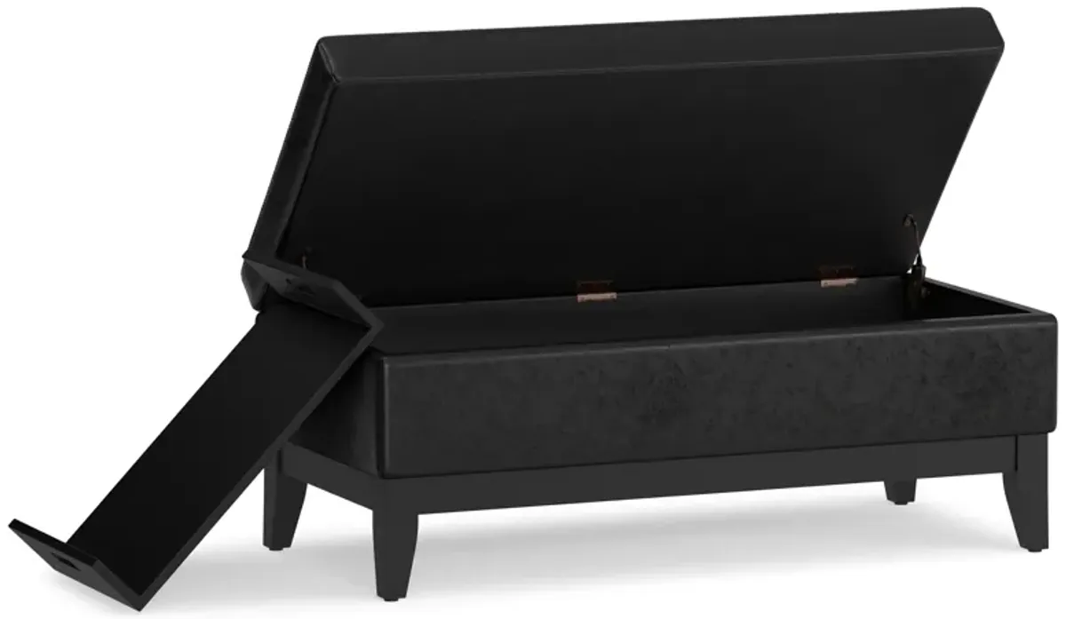 Oregon Storage Ottoman Bench with Tray in Distressed Vegan Leather