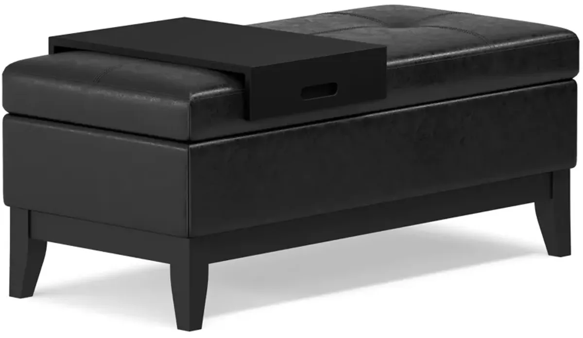 Oregon Storage Ottoman Bench with Tray in Distressed Vegan Leather
