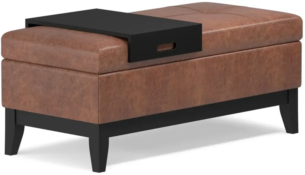 Oregon Storage Ottoman Bench with Tray in Distressed Vegan Leather