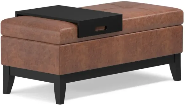 Oregon Storage Ottoman Bench with Tray in Distressed Vegan Leather