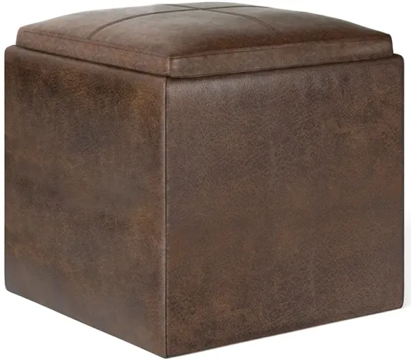 Rockwood Cube Storage Ottoman in Distressed Vegan Leather