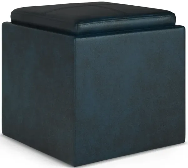 Rockwood Cube Storage Ottoman in Distressed Vegan Leather
